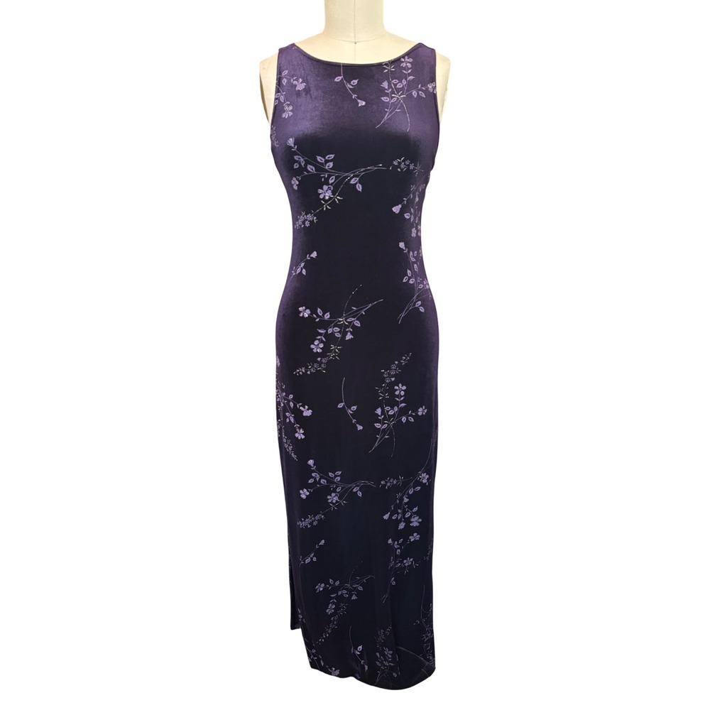 Whimsigoth Glitter Velvet Byer Too Maxi Dress Sleeveless Medium Purple Vintage - Picture 4 of 8